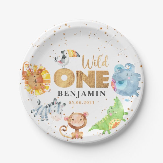 Wild One Jungle 1st Birthday Paper Plate (Front)