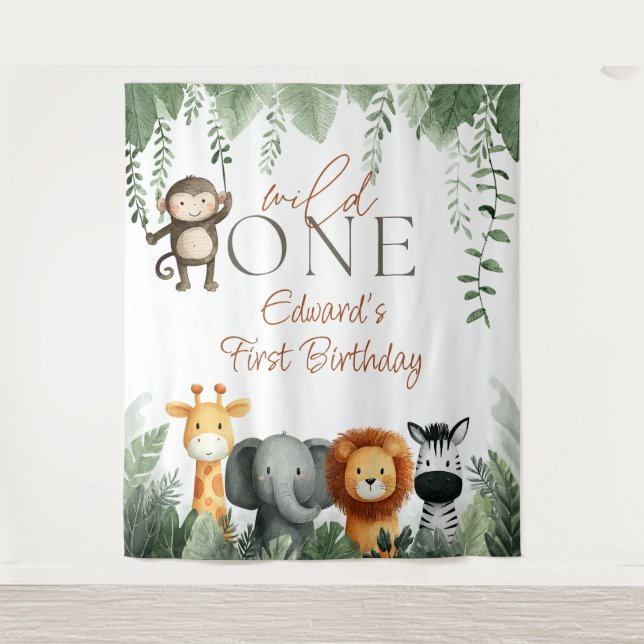 Wild One Jungle 1st Birthday Photo Backdrop (Front)