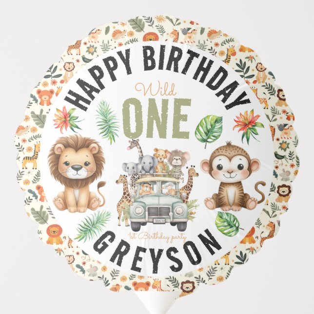 Wild One Jungle Adventure 1st Birthday Balloon (Front)