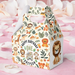 Wild One Jungle Adventure 1st Birthday Favor Boxes