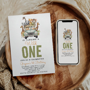 Wild One Jungle Adventure 1st Birthday Invitation