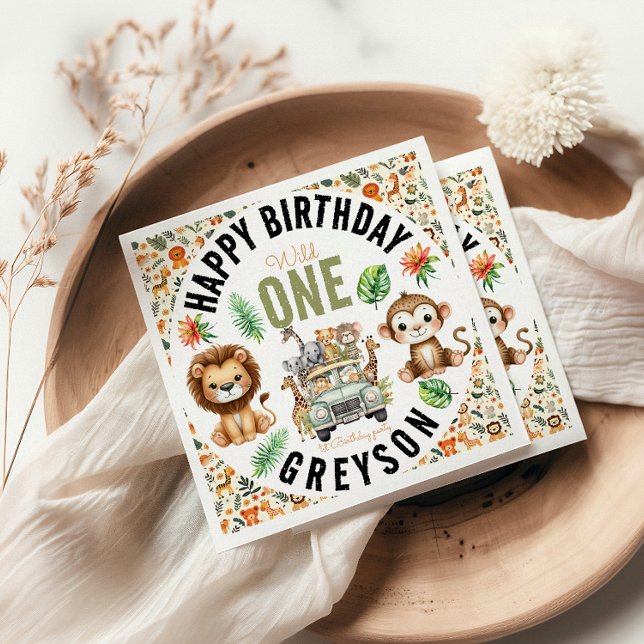 Wild One Jungle Adventure 1st Birthday Napkins (Creator Uploaded)