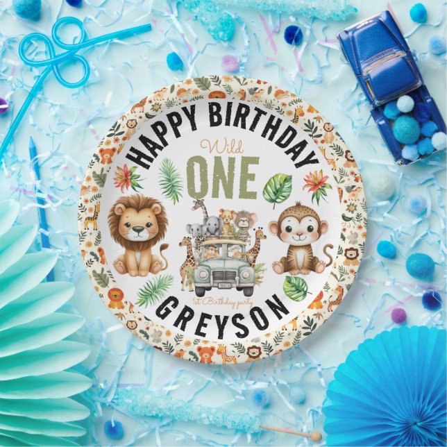 Wild One Jungle Adventure 1st Birthday Paper Plates (Party)