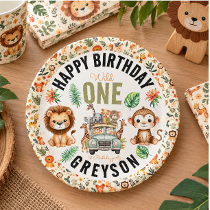 Wild One Jungle Adventure 1st Birthday Paper Plates