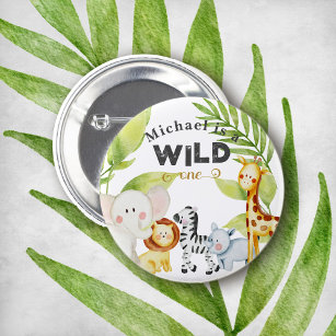 Wild One Jungle Animal Birthday Button