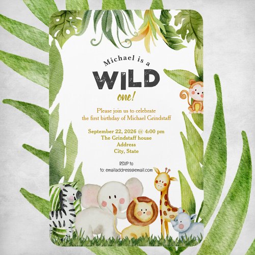Wild One Jungle Animal Birthday Invitation Magnet