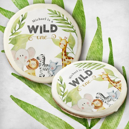 Wild One Jungle Animal Birthday Sugar Cookie