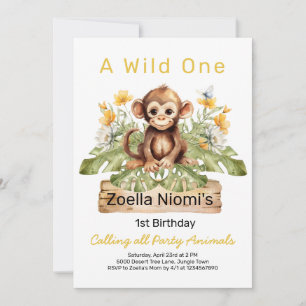 Wild One Jungle Animals 1st Birthday Invitation