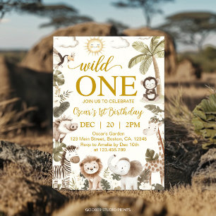 Wild One Jungle Animals 1st Birthday Party Invitation