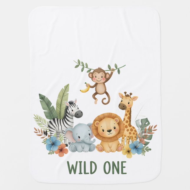 Wild One - Jungle Animals Baby Blanket (Front)