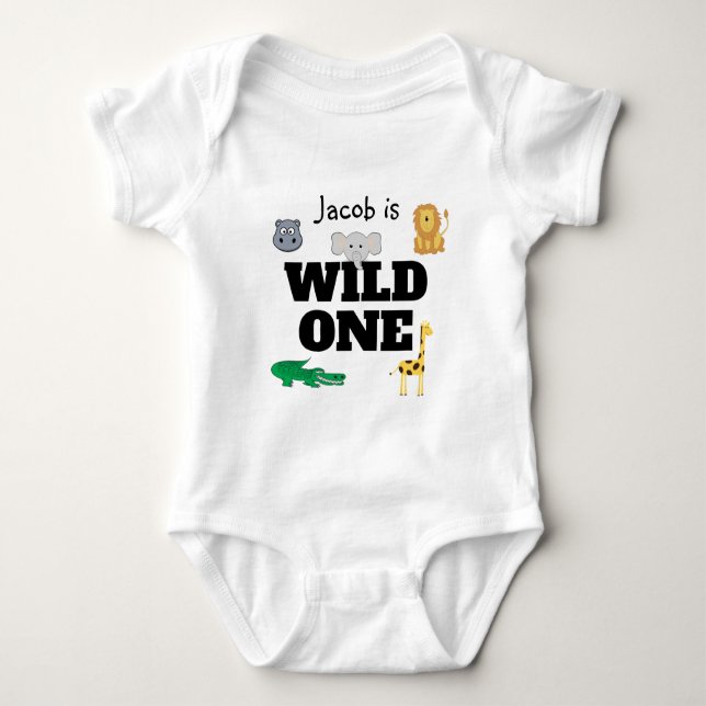 Wild One Jungle Animals Baby Bodysuit (Front)