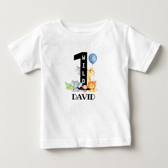 Wild ONE Jungle Animals Baby Boy First Birthday Baby T-Shirt (Front)