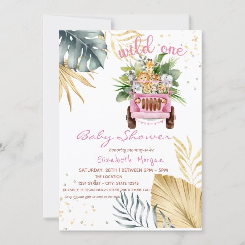 Wild One Jungle Animals Baby Shower Invitation