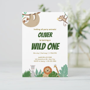 Wild One Jungle Animals Birthday Party Design RSVP Card