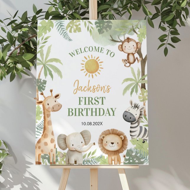 Wild One Jungle Animals Birthday Welcome Sign (Creator Uploaded)