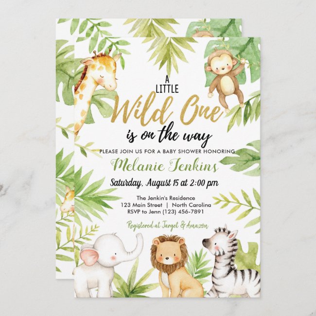 Wild One Jungle Animals Boy Baby Shower Invitation