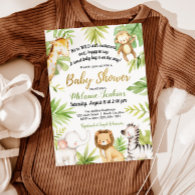 Wild One Jungle Animals Boy Baby Shower Invitation