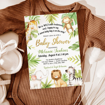 Wild One Jungle Animals Boy Baby Shower Invitation by YourMainEvent at Zazzle