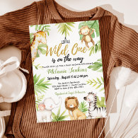 Wild One Jungle Animals Boy Baby Shower Invitation