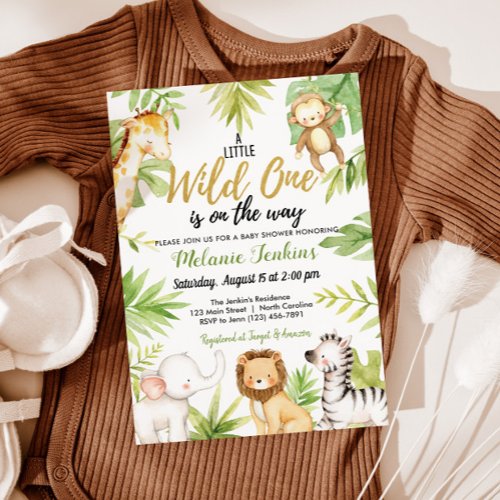 Wild One Jungle Animals Boy Baby Shower Invitation