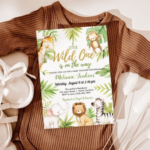 Wild One Jungle Animals Boy Baby Shower Invitation