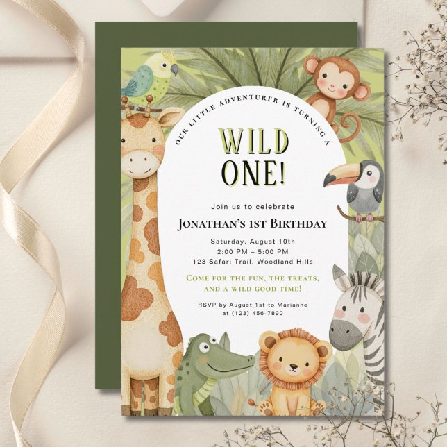 Wild One Jungle Animals First Birthday Invitation (Creator Uploaded)