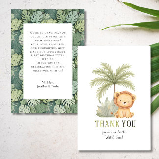 Wild One Jungle Animals First Birthday Thank You Card