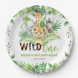 Wild One Jungle Animals Greenery 1st Birthday Paper Plates