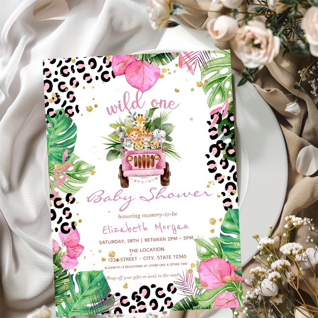 Wild One Jungle Animals Leaves Baby Shower Invitation (Creator Uploaded)