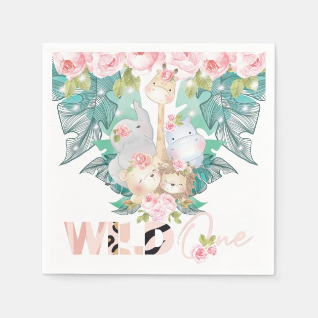 Wild One Jungle Animals Napkins (Front)