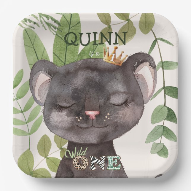 Wild One Jungle Animals Safari 1st Birthday Paper Plates (Front)