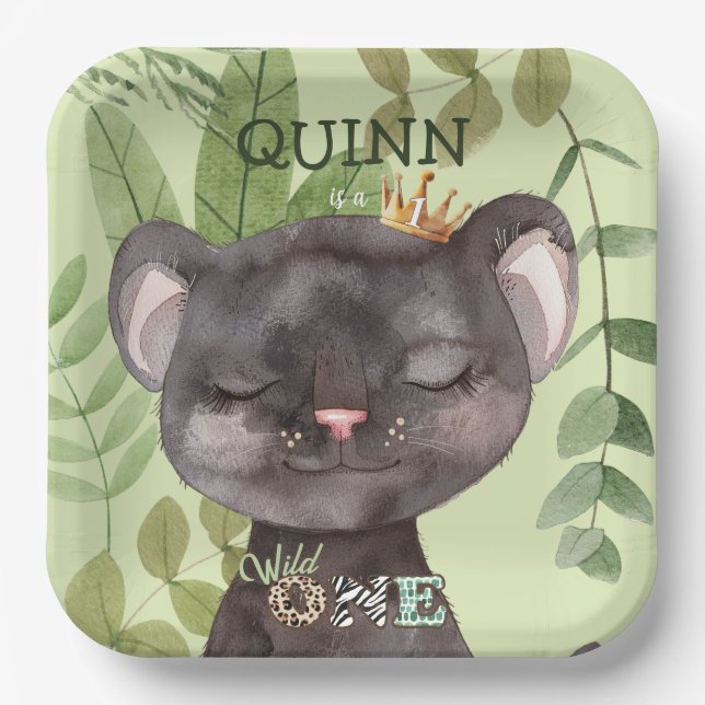 Wild One Jungle Animals Safari 1st Birthday Paper Plates (Front)