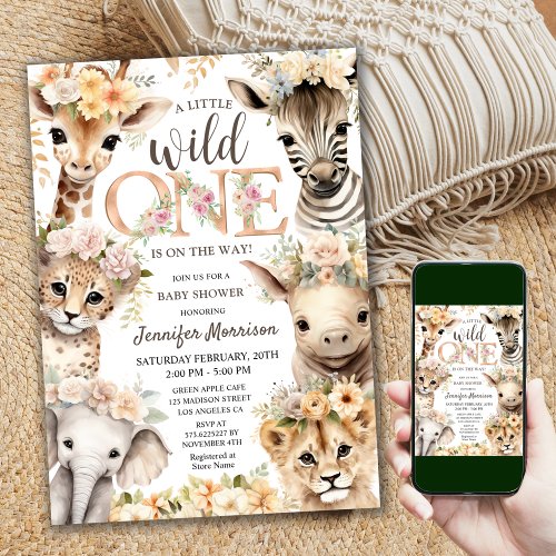 Wild One Jungle Animals Safari Baby Shower Invitation