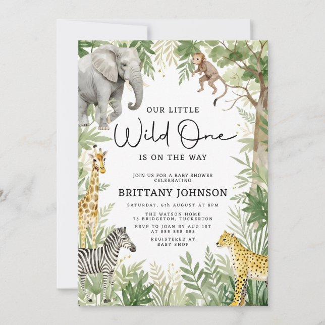 Wild One Jungle Animals Safari Theme Baby Shower Invitation (Front)
