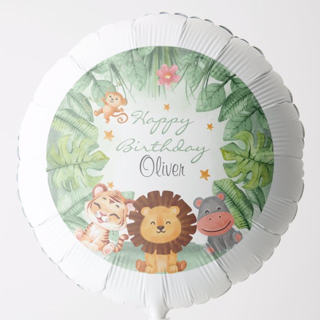 Wild one Jungle Animals Tropical Boy Birthday Balloon (Front)