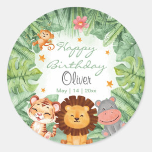 Wild one Jungle Animals Tropical Boy Birthday Classic Round Sticker