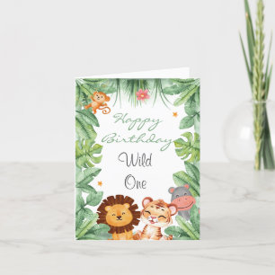 Wild one Jungle Animals Tropical Boy Birthday Letterpress Thank You Card