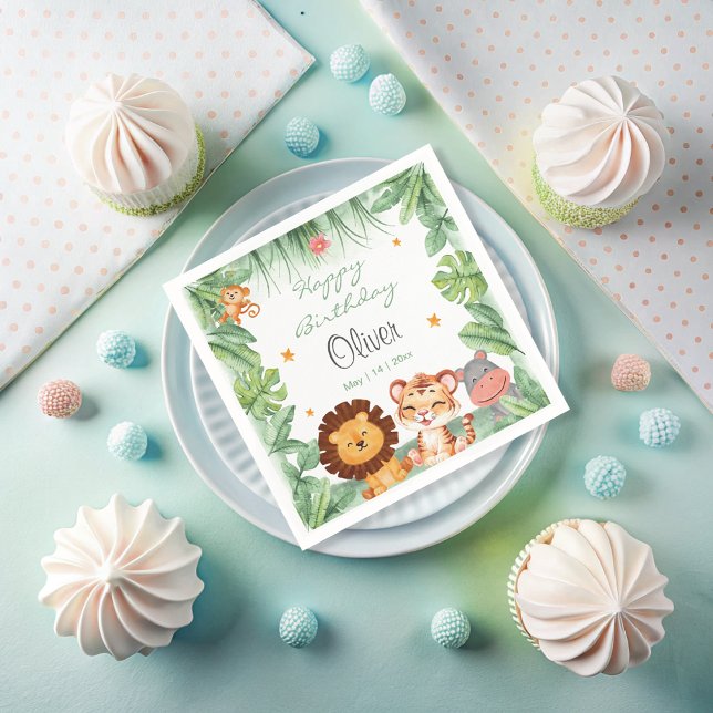 Wild one Jungle Animals Tropical Boy Birthday Napkins (Creator Uploaded)