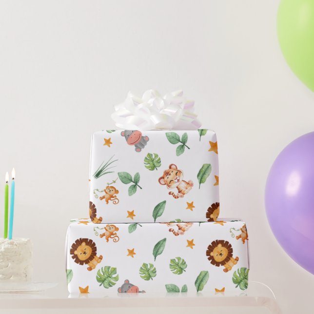 Wild one Jungle Animals Tropical Boy Birthday Wrapping Paper (Party Gifts)