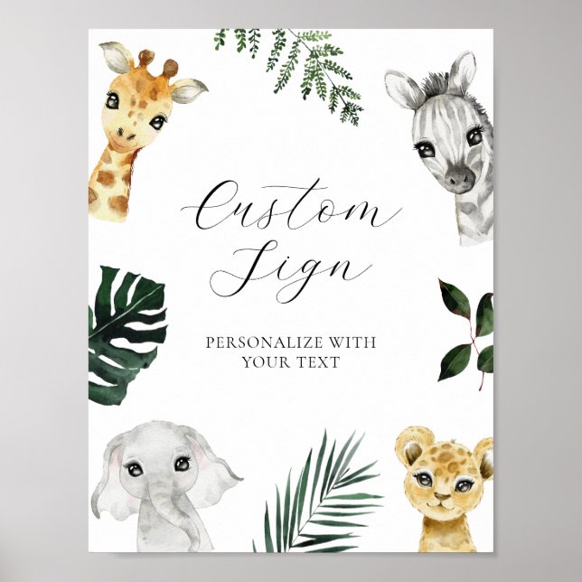Wild One Jungle Baby Shower Custom Text Sign (Front)