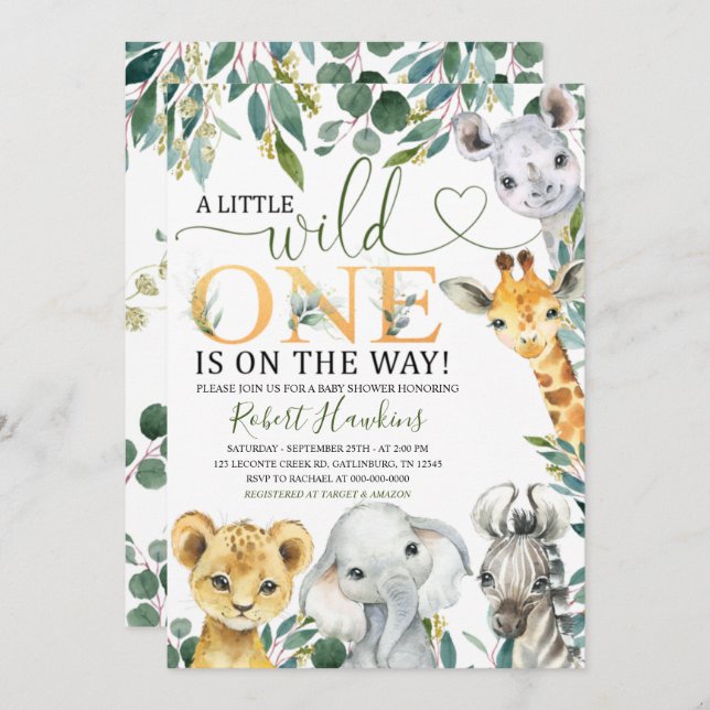 Wild One Jungle Baby Shower Invitation (Front/Back)
