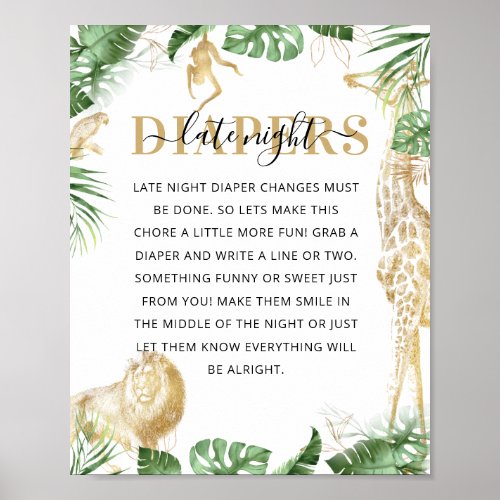 Wild One Jungle Baby Shower  Late Night Diaper Poster