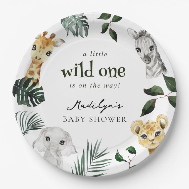 Wild One Jungle Baby Shower Paper Plates (Front)