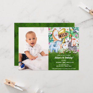 Wild One Jungle Birthday Photo Invitation