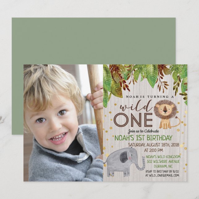 WILD ONE Jungle Boy 1st Birthday Invitation (Front/Back)