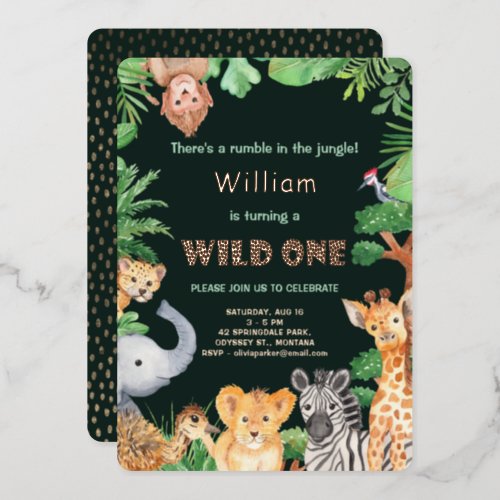 Wild One Jungle Boy First Birthday Rose Gold Foil Foil Invitation