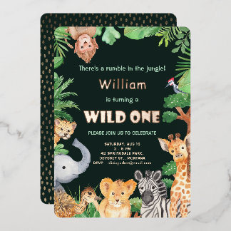 Wild One Jungle Boy First Birthday Rose Gold Foil Invitation