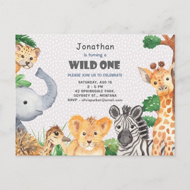 Wild One Jungle Camping Theme 1st Birthday Invite (Front)