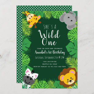 Wild One Jungle Critters Kids Birthday Invitation
