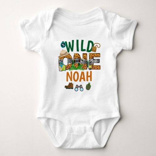  Wild One Jungle First Birthday Boy   Safari Baby Bodysuit